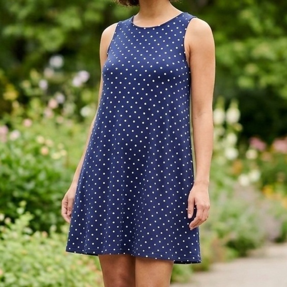 Old Navy Womens Navy Blue Polka Dot Sleeveless Swing Trapeze Dress Small